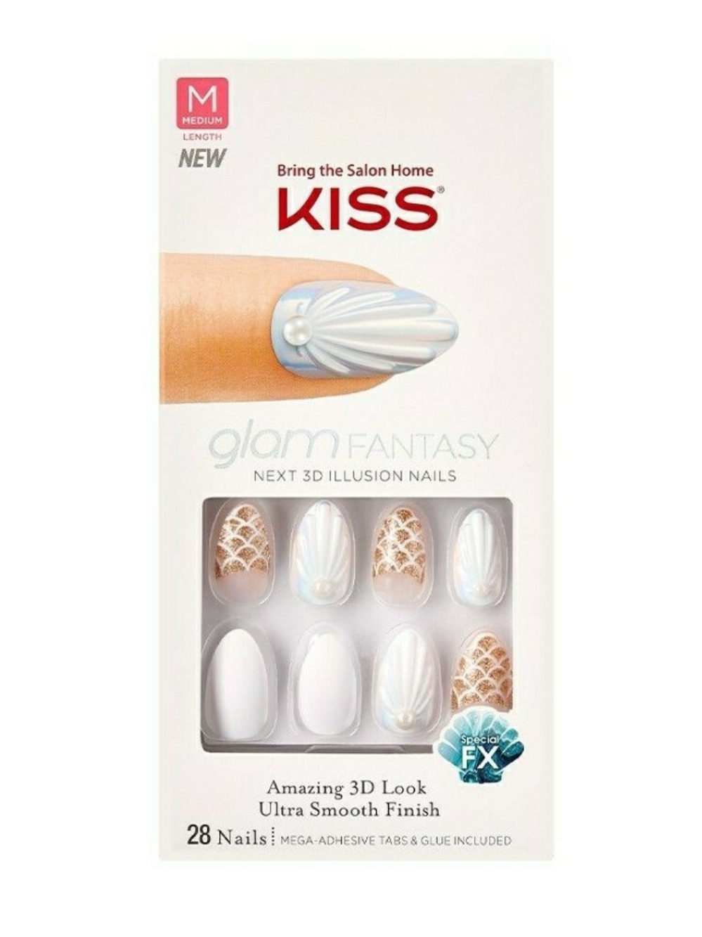 KISS Glam Fantasy 3D Illusion Press-On Nails - White & Gold